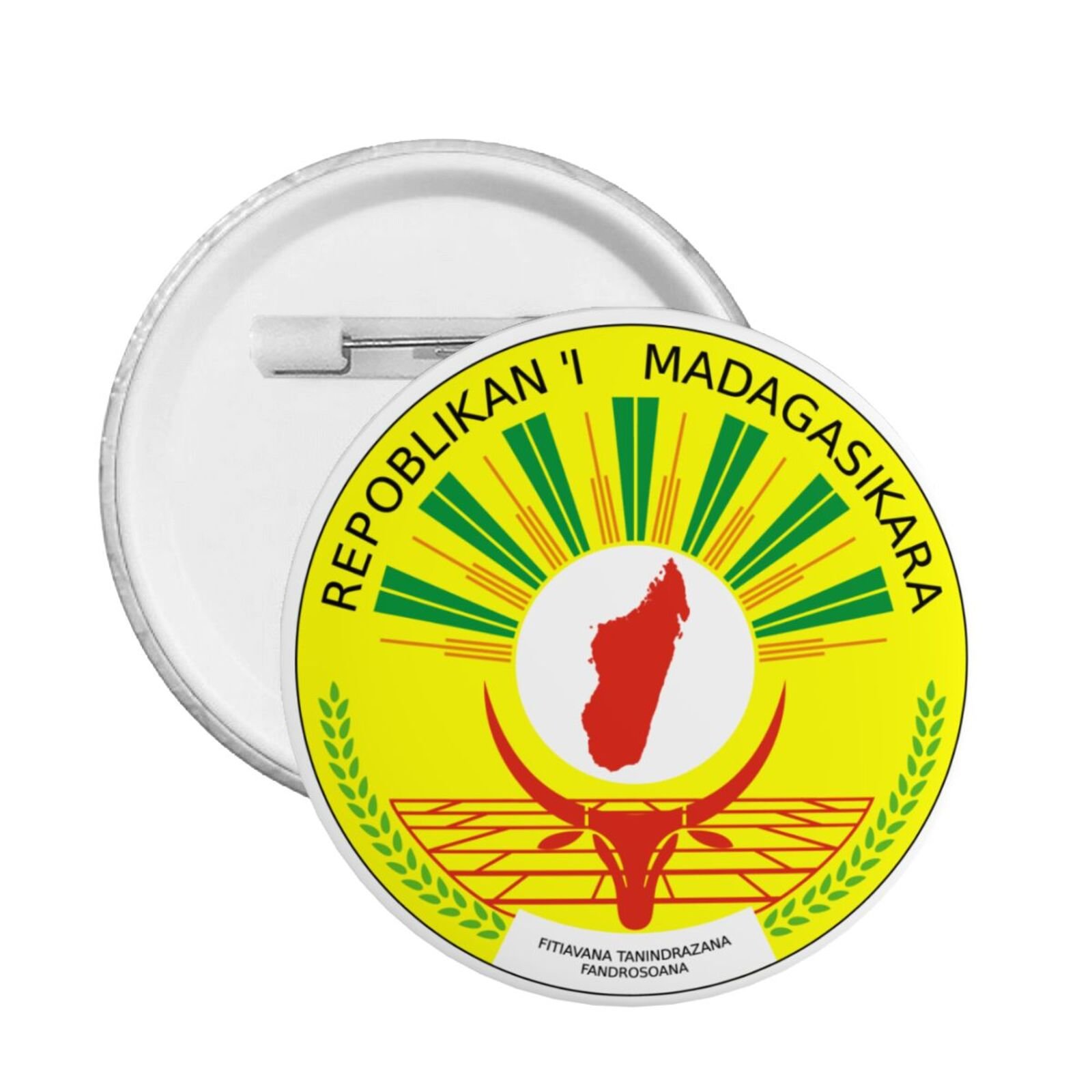 5 stuks ronde badges met het wapen van Madagaskar, ondersteuning voor het embleem van Madagaskar, Malagassische decoratie