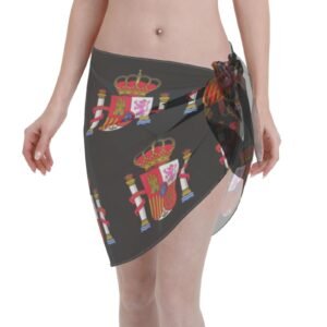 Women Short Sarongs Beach Wrap Spain Emblem for Spanish Swimsuit Short Skirt Chiffon Scarf