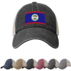 Belize Flag Sun Hats for Men Women Flag of Belize Cowboy Mesh Baseball Cap Belizean Trucker Hat