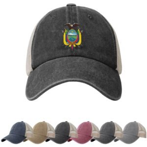 Sombreros para el sol con el escudo de armas de Ecuador para hombres y mujeres, gorra de béisbol de malla vaquera con emblema de Ecuador, gorra de camionero ecuatoriana