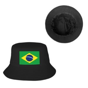 Brazil Bucket Hats for Men Women Flag of Brazil Outdoor Summer Fishing Hat Black