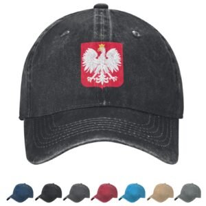 Coat of arms of Poland Denim Baseball Cap Polish Casual Unisex Vintage Adjustable Flag Trucker Hat Black
