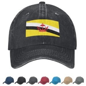 Flag of Brunei Denim Baseball Cap Bruneian Flag Unisex Vintage Adjustable Outdoor Trucker Hat Black