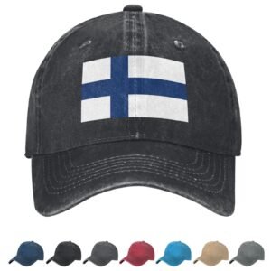 Flag of Finland Denim Baseball Cap Finns Flag Unisex Vintage Adjustable Outdoor Trucker Hat Black