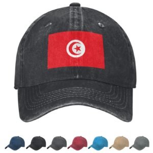Flag of Tunisia Denim Baseball Cap Tunisian Flag Unisex Vintage Adjustable Outdoor Trucker Hat Black