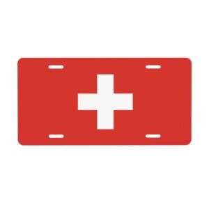 Switzerland Flag License Plate Swiss Decorative Car Plate Front Back Cover Metal Aluminum 6x12 Inch 4 Holes