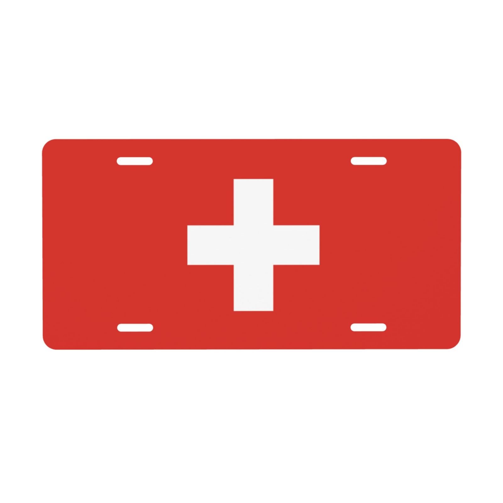 Zwitserse vlag kentekenplaat, decoratieve Zwitserse autokentekenplaat, voor- en achterkant, metaal, aluminium, 6x12 inch, 4 gaten