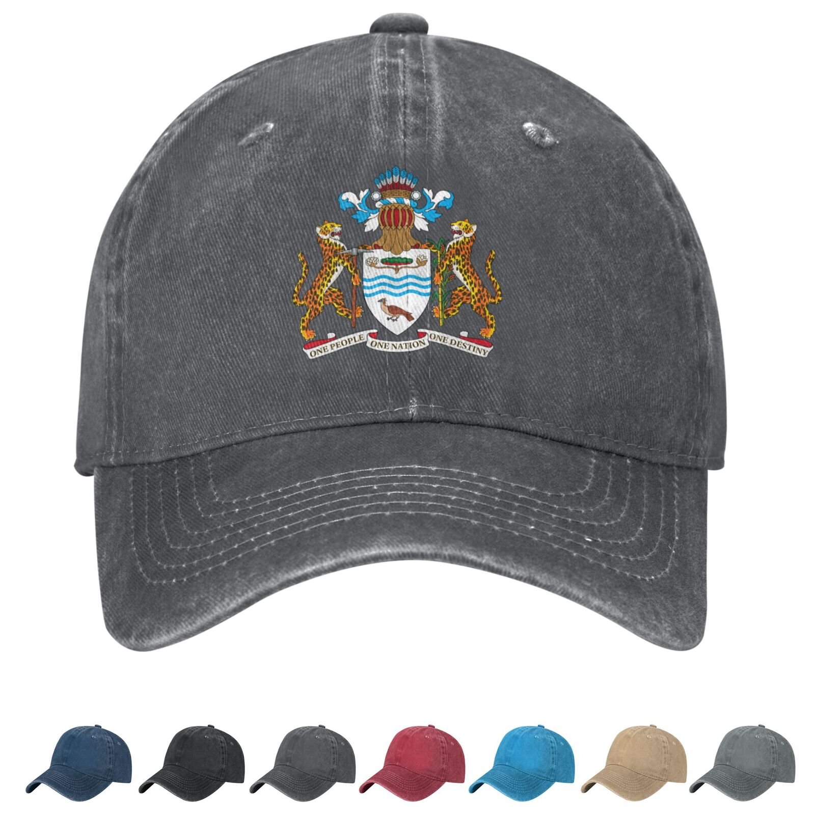 Coat of arms of Guyana Denim Baseball Cap Guyanese Casual Unisex Vintage Adjustable Flag Trucker Hat Black - Image 2