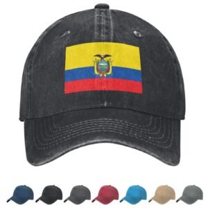 Flag of Ecuador Denim Baseball Cap Ecuadorian Flag Unisex Vintage Adjustable Outdoor Trucker Hat Black