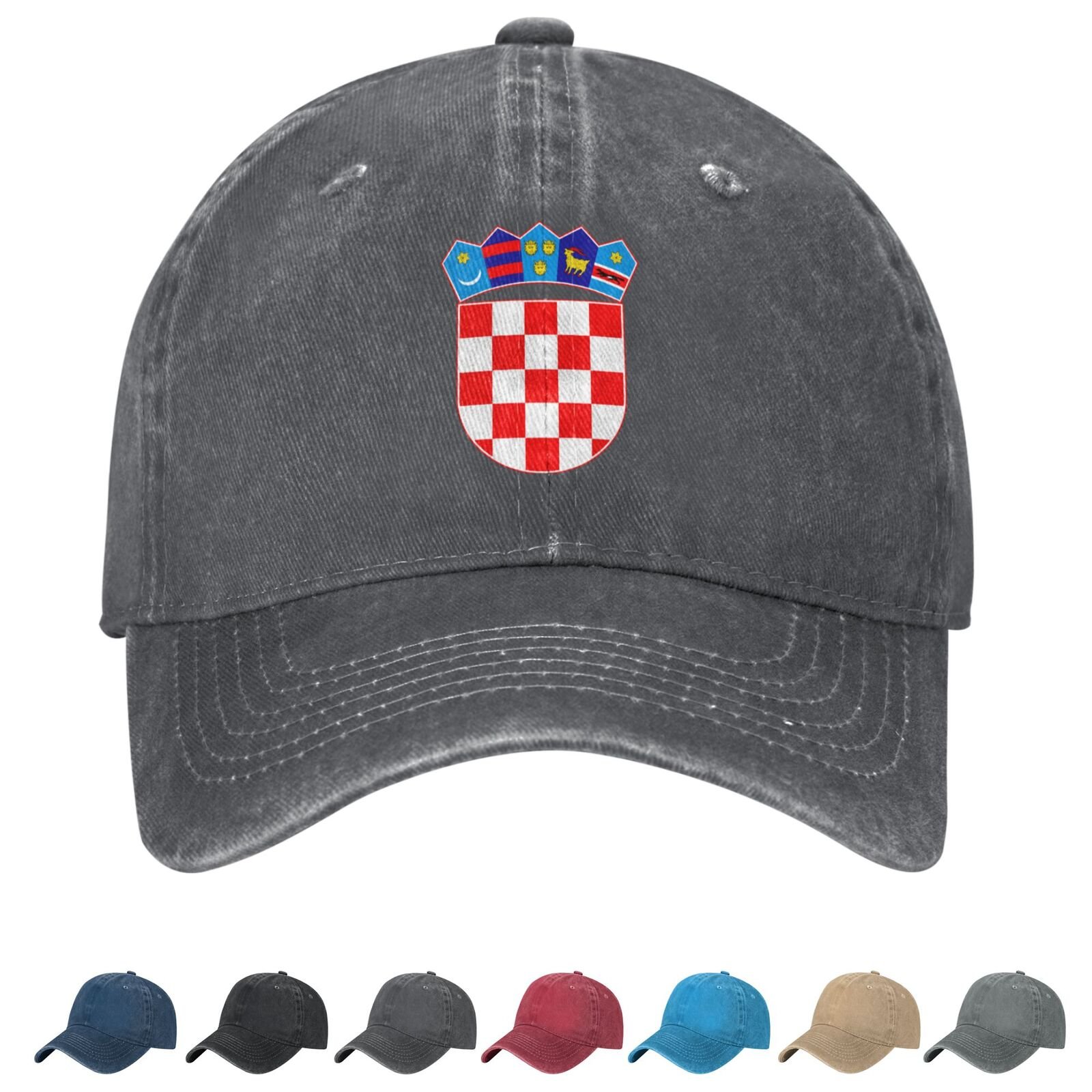 Coat of arms of (Croatia) Denim Baseball Cap Croatian Casual Unisex Vintage Adjustable Flag Trucker Hat Black - Image 2