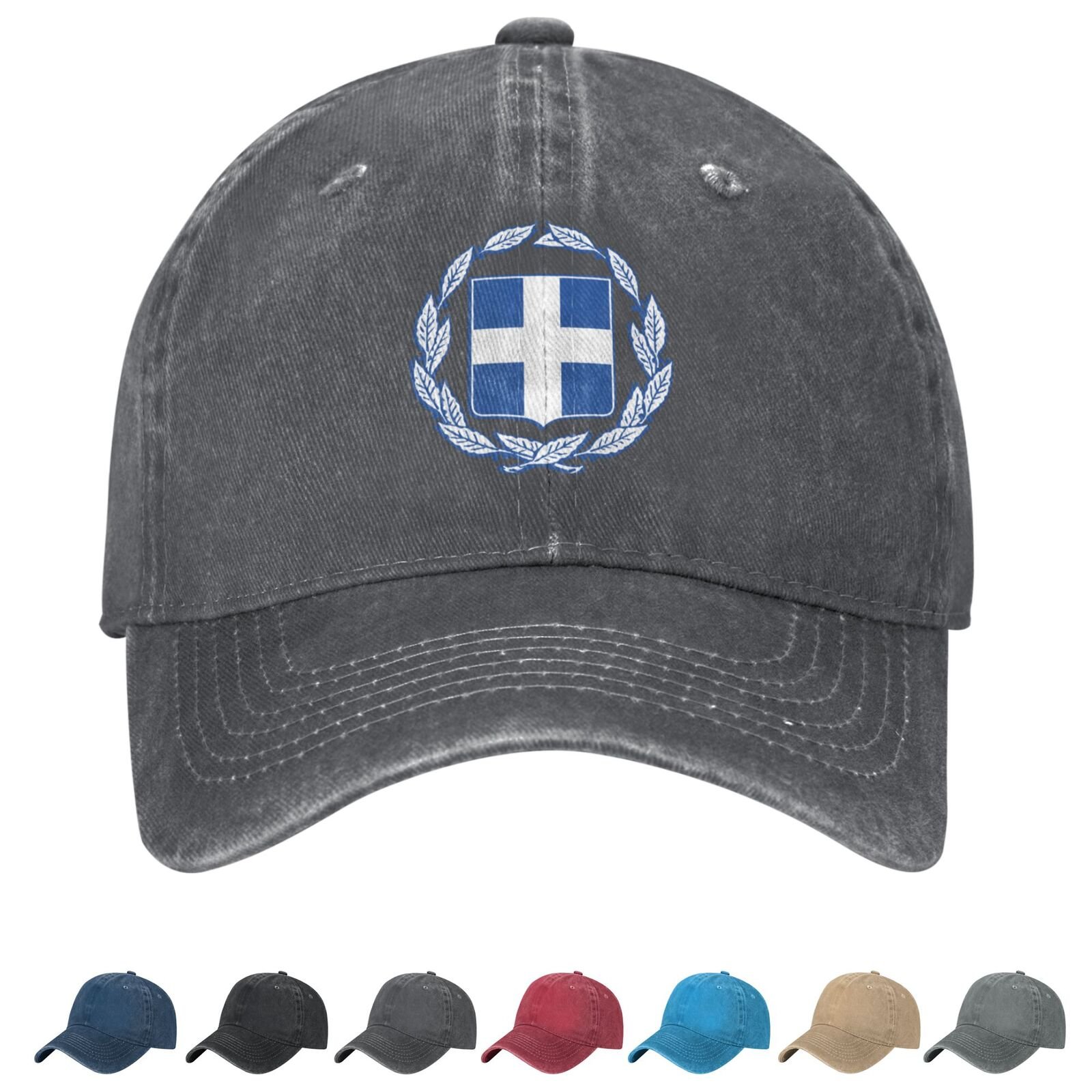 Coat of arms of Greece Denim Baseball Cap Greek Casual Unisex Vintage Adjustable Flag Trucker Hat Black - Image 2