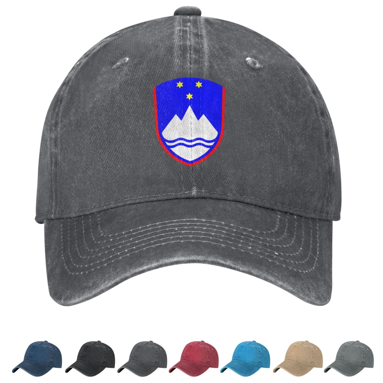 Coat of arms of Slovenia Denim Baseball Cap Slovenian Casual Unisex Vintage Adjustable Flag Trucker Hat Black - Image 2