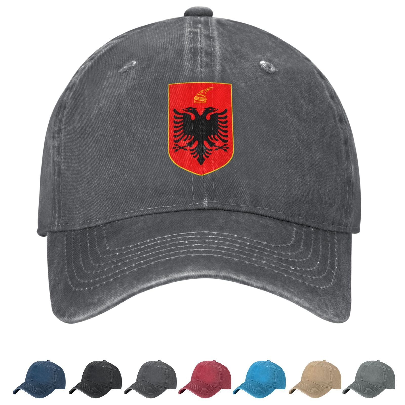 Coat of arms of Albania Denim Baseball Cap Albanian Casual Unisex Vintage Adjustable Flag Trucker Hat Black - Image 2