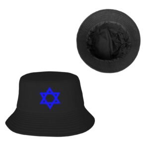 Blue Star of David Bucket Hat for Men Women Coat of Arms of Blue Star of David Outdoor Summer Fishing Hat Black