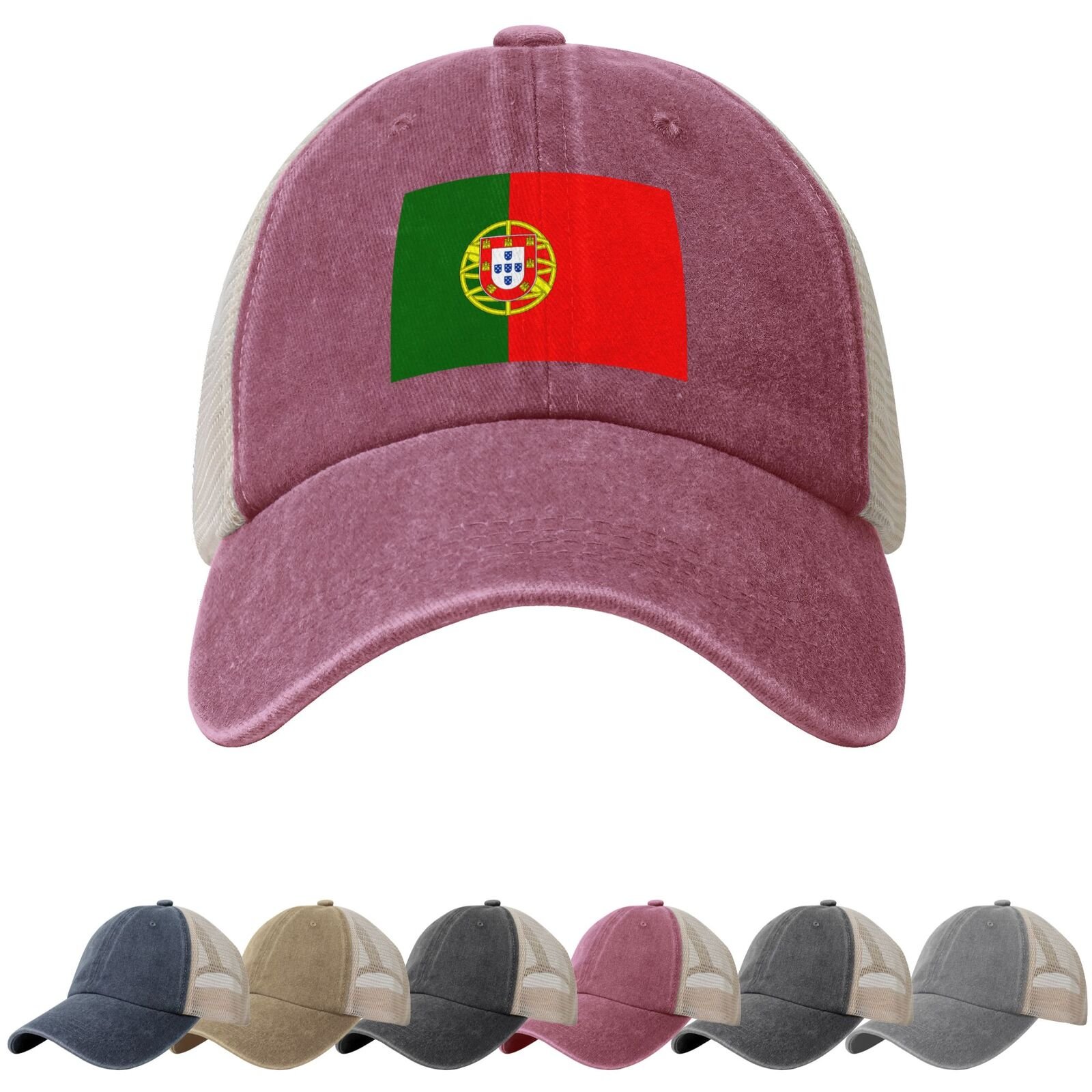 Zonnehoeden met de Portugese vlag voor mannen en vrouwen, cowboypet met mesh-onderkant, Portugese truckerpet. - Image 3