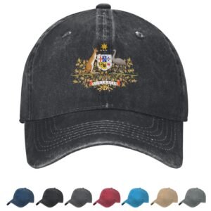Coat of arms of Australia Denim Baseball Cap Australian Casual Unisex Vintage Adjustable Flag Trucker Hat Black