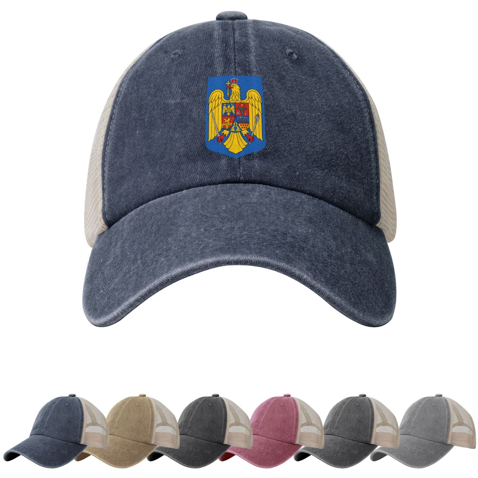 Coat of Arms of Romania Sun Hats for Men Women Romania Emblem Cowboy Mesh Baseball Cap Romanian Trucker Hat - Image 4