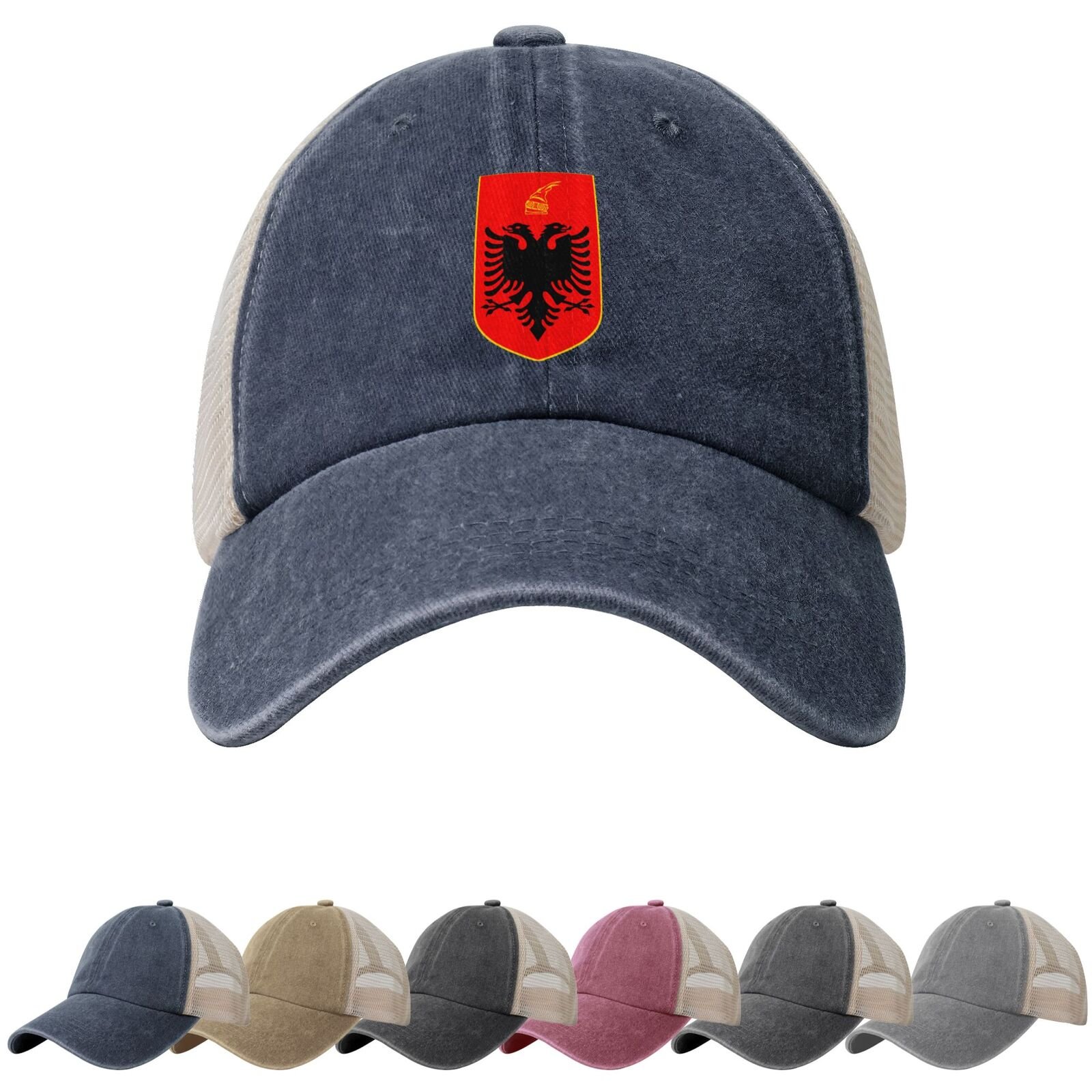 Coat of Arms of Albania Sun Hats for Men Women Albania Emblem Cowboy Mesh Baseball Cap Albanian Trucker Hat - Image 4