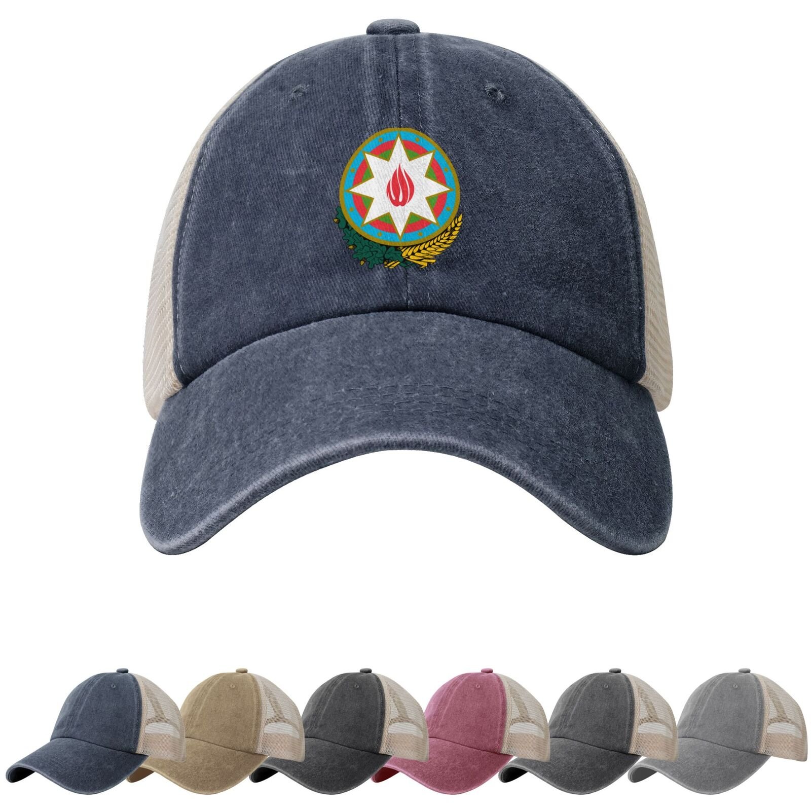 Coat of Arms of Azerbaijan Sun Hats for Men Women Azerbaijan Emblem Cowboy Mesh Baseball Cap Azerbaijani Trucker Hat - Image 4