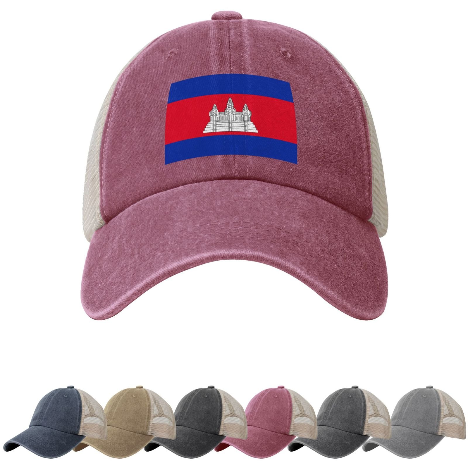 Cambodia Flag Sun Hats for Men Women Flag of Cambodia Cowboy Mesh Baseball Cap Cambodian Trucker Hat - Image 3