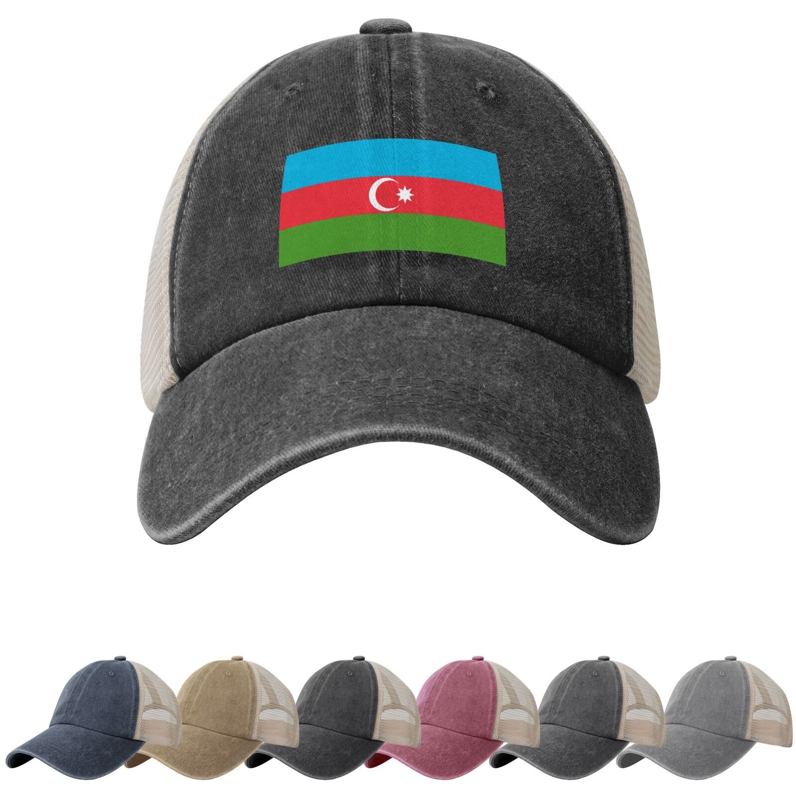 Azerbaijan Flag Sun Hats for Men Women Flag of Azerbaijan Cowboy Mesh Baseball Cap Azerbaijani Trucker Hat