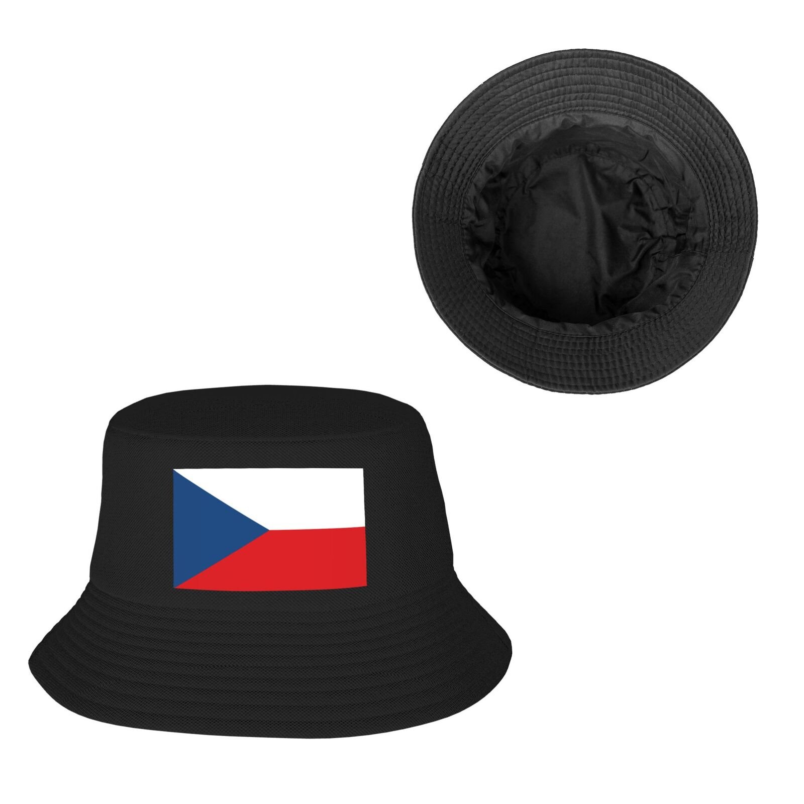 Tsjechische bucket hats voor mannen en vrouwen met de Tsjechische vlag, zomerse outdoor- en vissershoed, zwart.