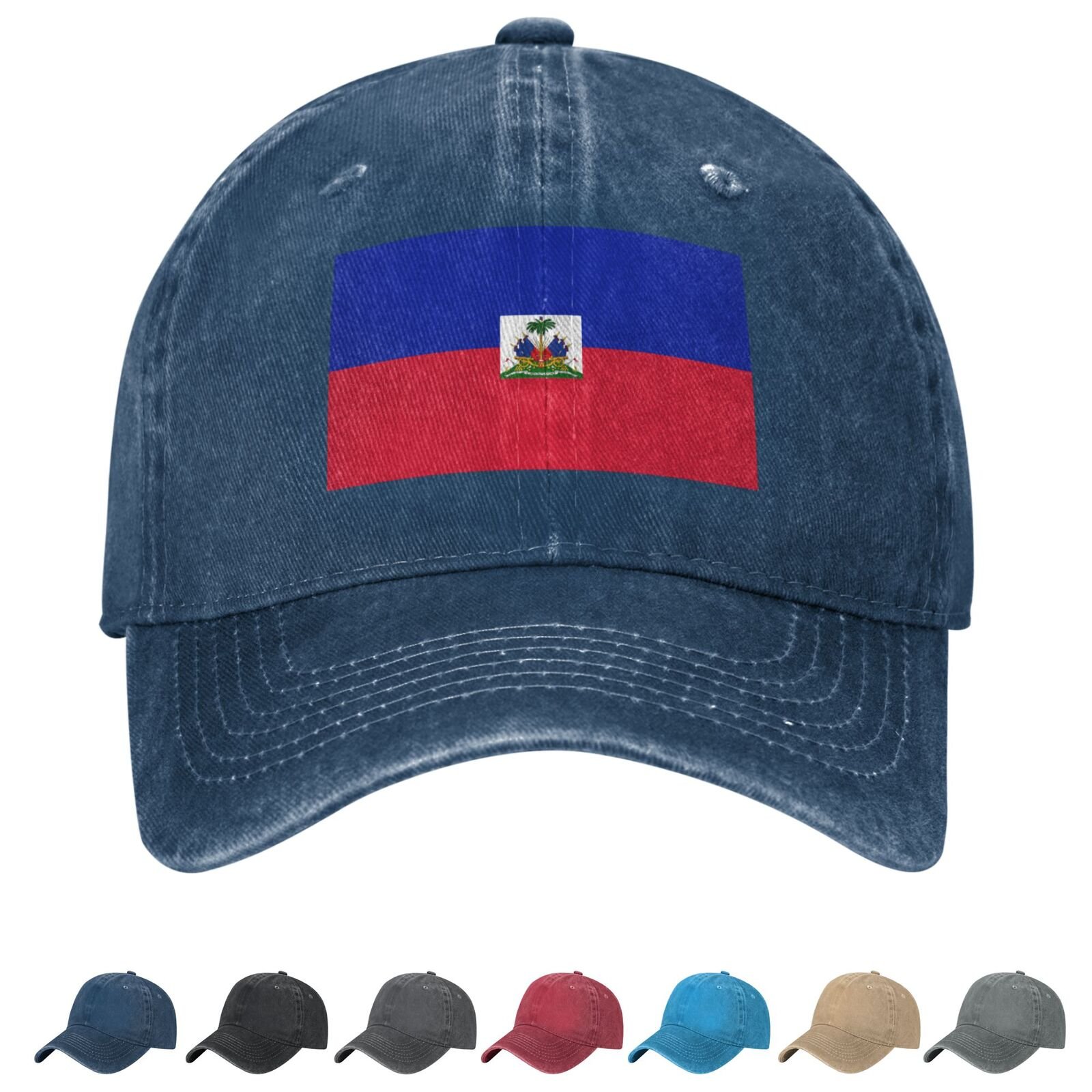 Flag of Haiti Denim Baseball Cap Haitian Flag Unisex Vintage Adjustable Outdoor Trucker Hat Black - Image 6