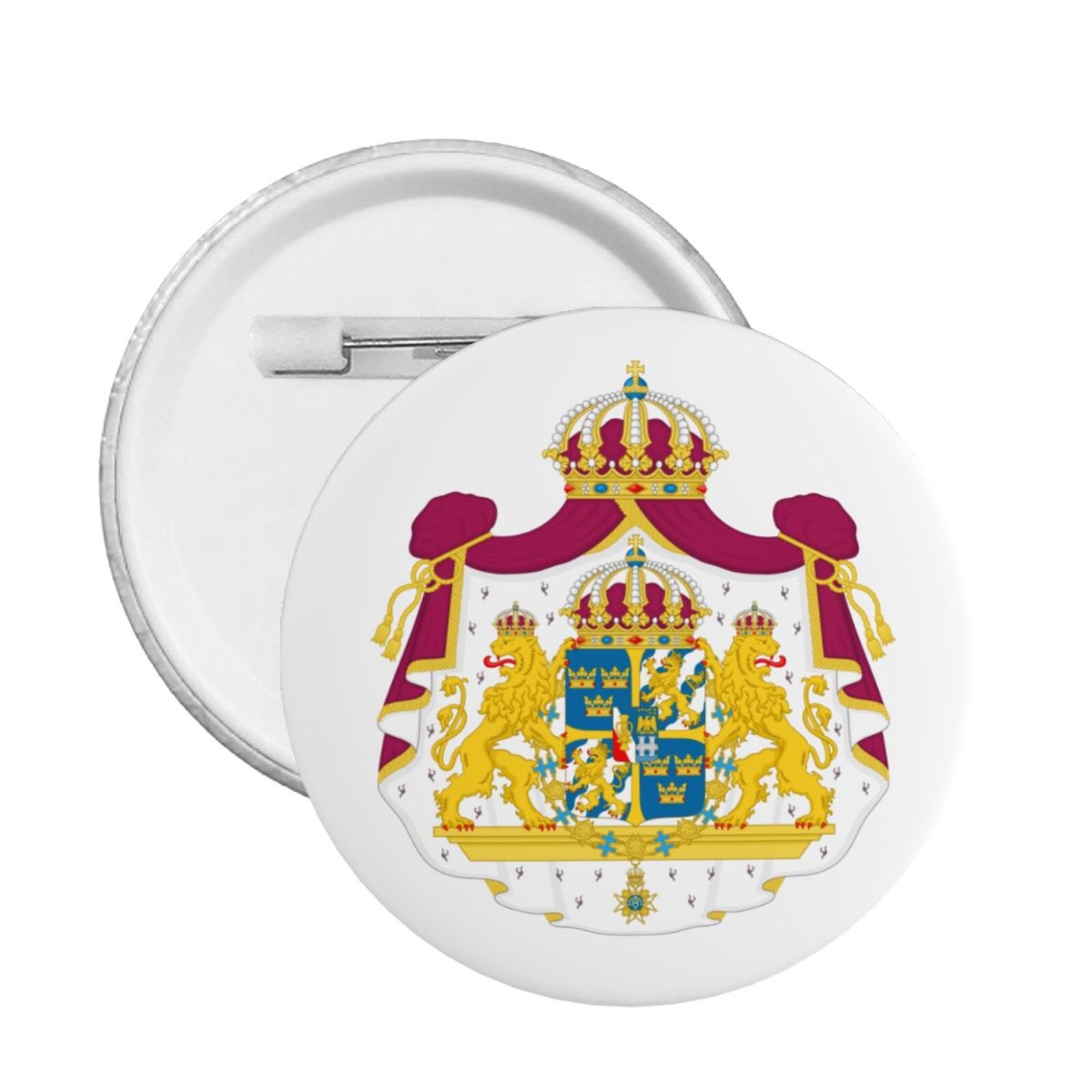 Conjunto de 5 botões redondos com o brasão da Suécia, emblema de apoio à Suécia, alfinete decorativo sueco.