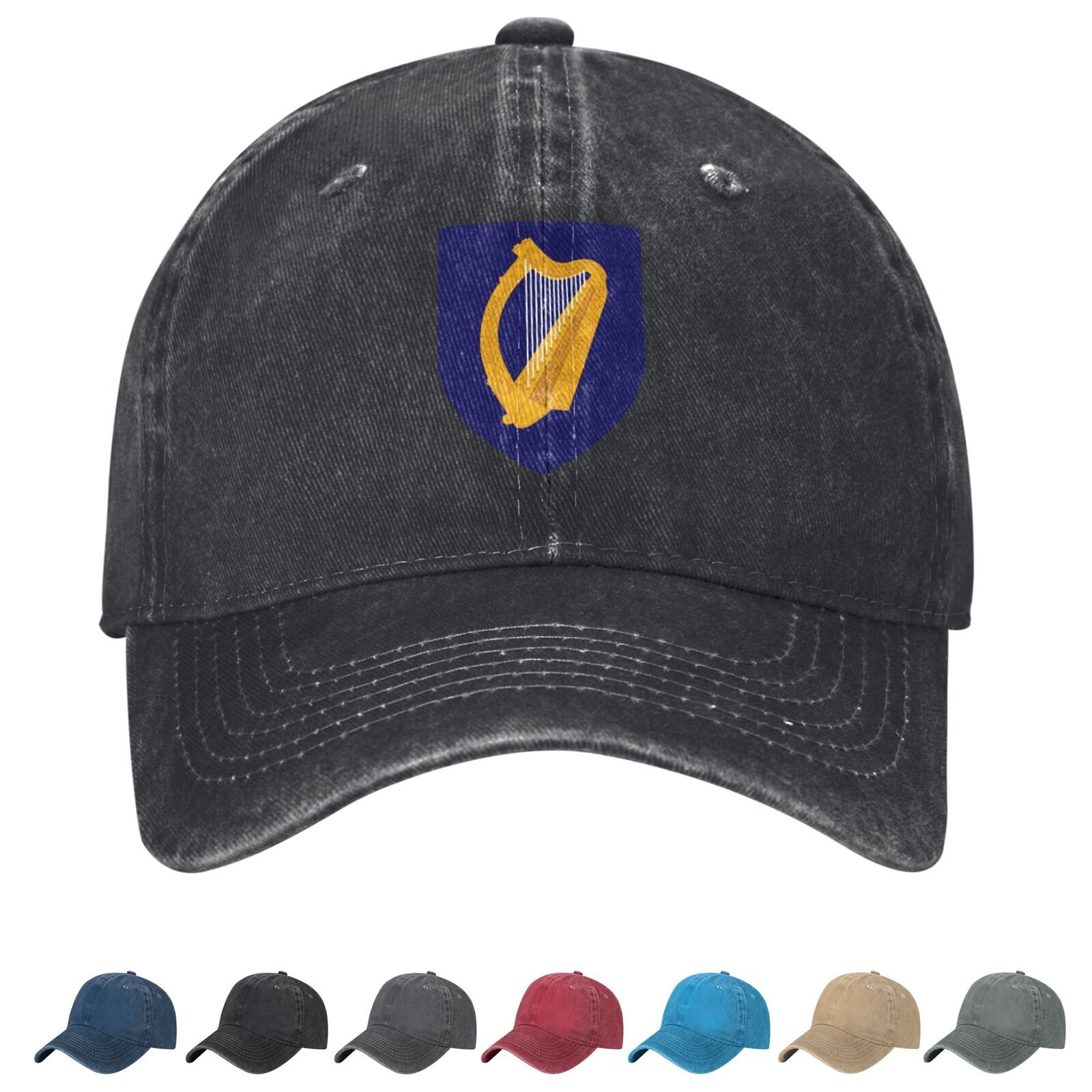 Coat of arms of Ireland Denim Baseball Cap Irish Casual Unisex Vintage Adjustable Flag Trucker Hat Black