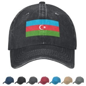 Flag of Azerbaijan Denim Baseball Cap Azerbaijani Flag Unisex Vintage Adjustable Outdoor Trucker Hat Black