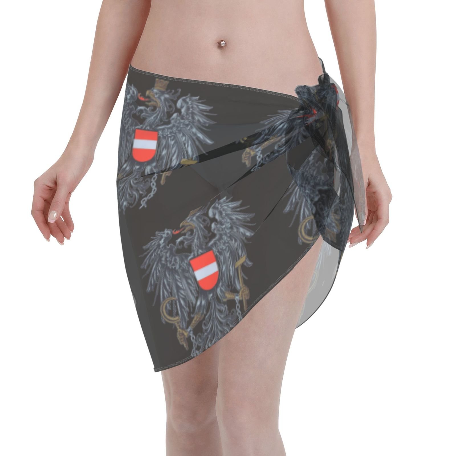 Pareo corto da donna, copricostume da spiaggia, stemma austriaco per costume da bagno austriaco, gonna corta, sciarpa in chiffon