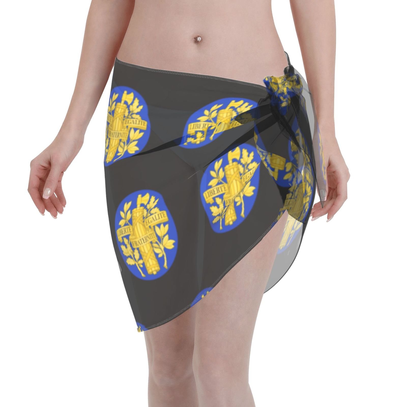 Parei corti da donna, copricostume da spiaggia, con stemma francese, per costume da bagno francese, gonna corta, sciarpa in chiffon