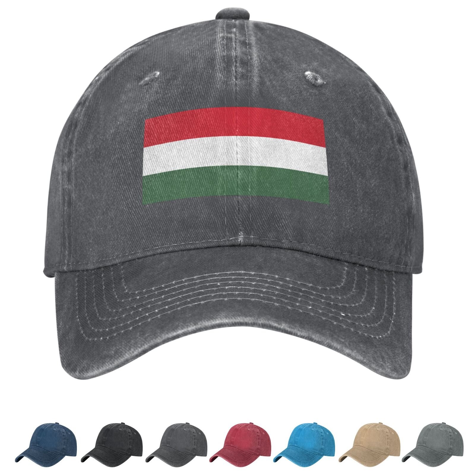 Flag of Hungary Denim Baseball Cap Hungarian Flag Unisex Vintage Adjustable Outdoor Trucker Hat Black - Image 2