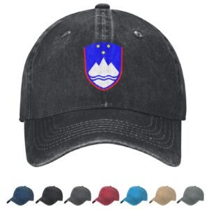 Coat of arms of Slovenia Denim Baseball Cap Slovenian Casual Unisex Vintage Adjustable Flag Trucker Hat Black