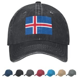 Flag of Iceland Denim Baseball Cap Icelandic Flag Unisex Vintage Adjustable Outdoor Trucker Hat Black