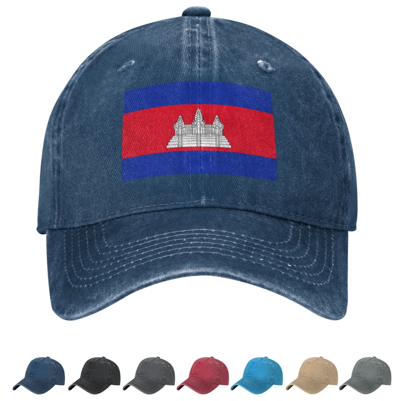 Flag of Cambodia Denim Baseball Cap Cambodian Flag Unisex Vintage Adjustable Outdoor Trucker Hat Black - Image 6