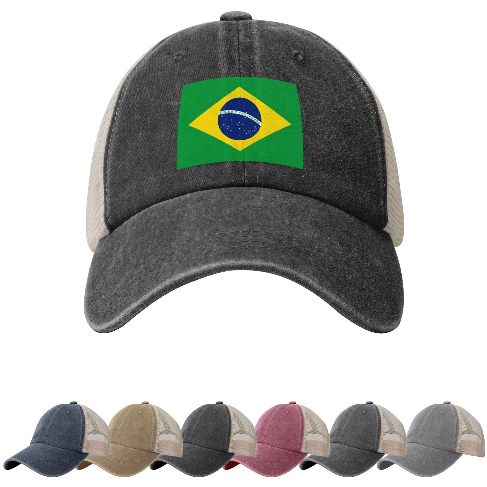 Brazil Flag Sun Hats for Men Women Flag of Brazil Cowboy Mesh Baseball Cap Brazilians Trucker Hat