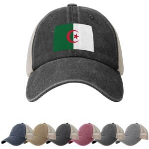 Zonnehoeden met de Algerijnse vlag voor mannen en vrouwen, cowboypet met mesh-onderkant, Algerijnse truckerpet.