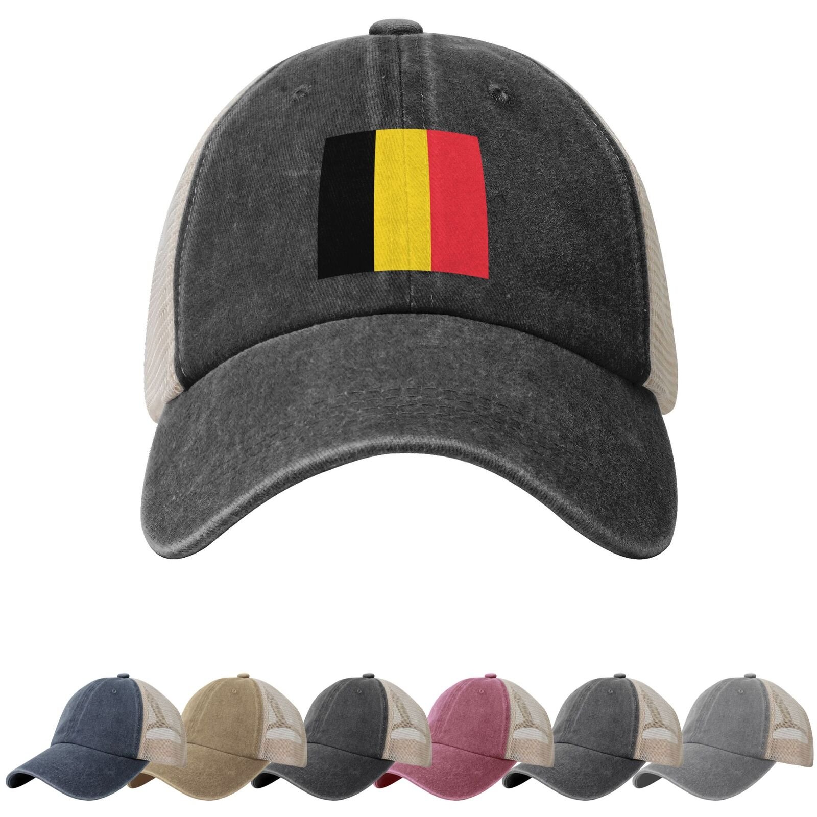 Belgian Flag Sun Hats for Men Women Flag of Belgian Cowboy Mesh Baseball Cap Belgium Trucker Hat