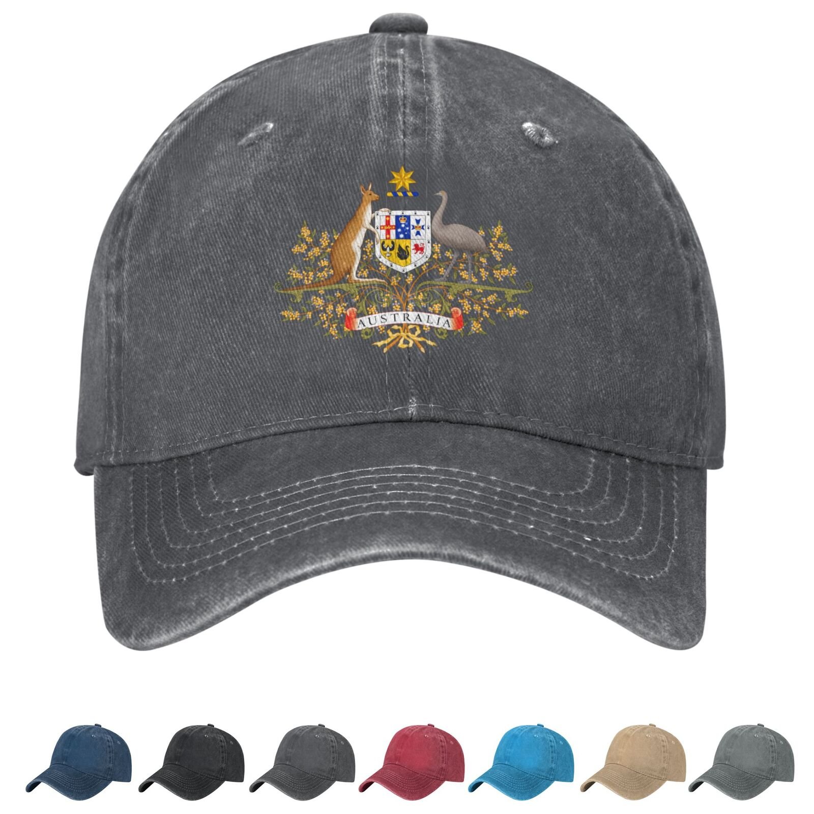 Coat of arms of Australia Denim Baseball Cap Australian Casual Unisex Vintage Adjustable Flag Trucker Hat Black - Image 2