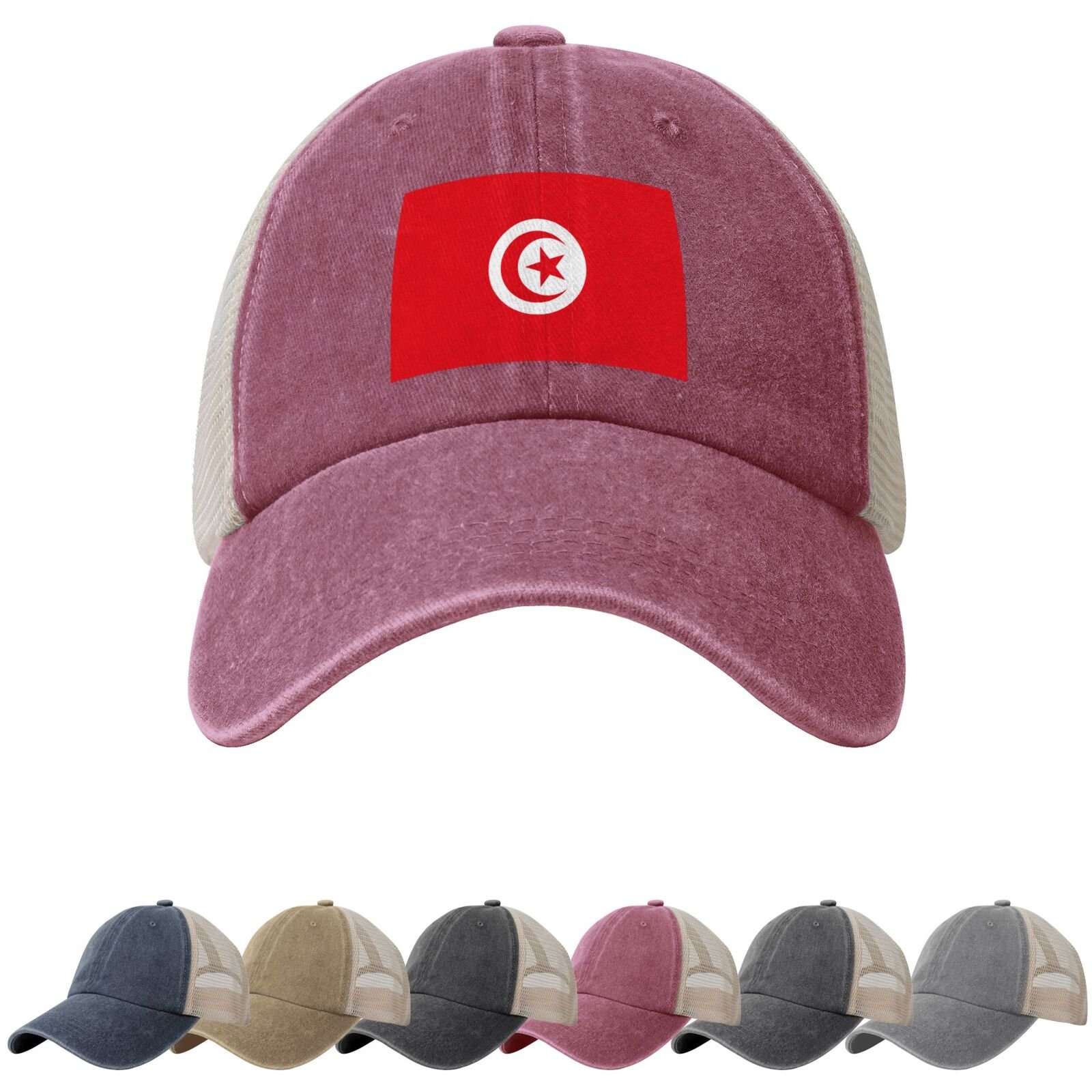Tunisia Flag Sun Hats for Men Women Flag of Tunisia Cowboy Mesh Baseball Cap Tunisian Trucker Hat - Image 3