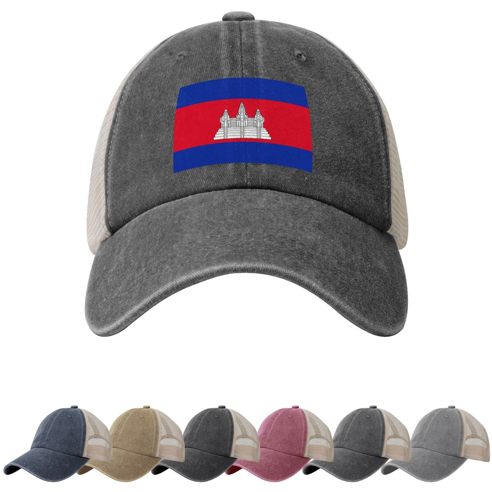 Cambodia Flag Sun Hats for Men Women Flag of Cambodia Cowboy Mesh Baseball Cap Cambodian Trucker Hat - Image 2