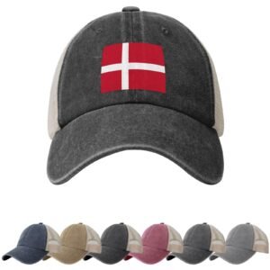 Denmark Flag Sun Hats for Men Women Flag of Denmark Cowboy Mesh Baseball Cap Danish Trucker Hat
