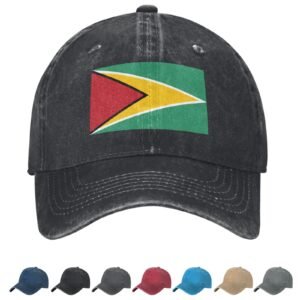 Flag of Guyana Denim Baseball Cap Guyanese Flag Unisex Vintage Adjustable Outdoor Trucker Hat Black