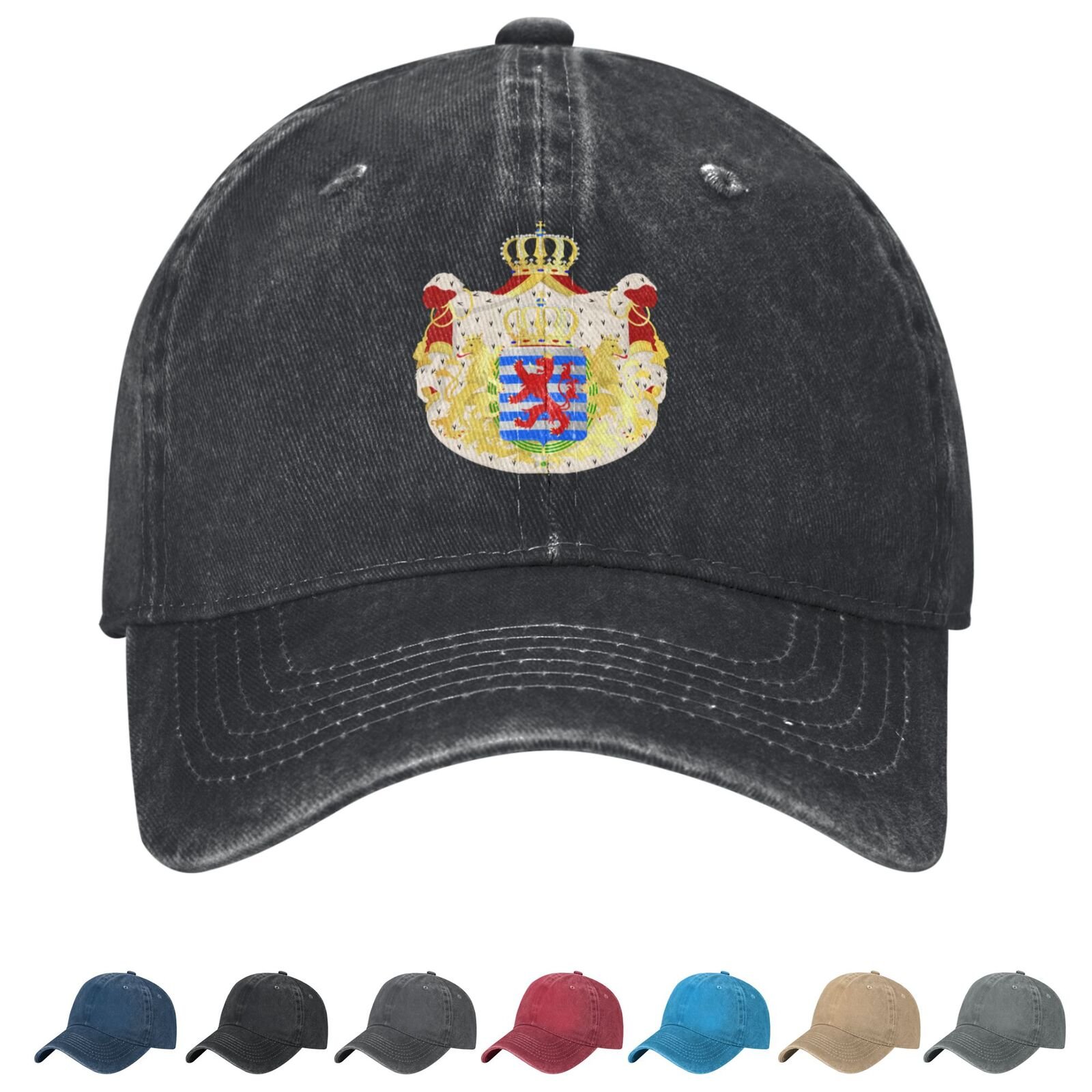 Coat of arms of Luxembourg Denim Baseball Cap Luxembourgian Casual Unisex Vintage Adjustable Flag Trucker Hat Black