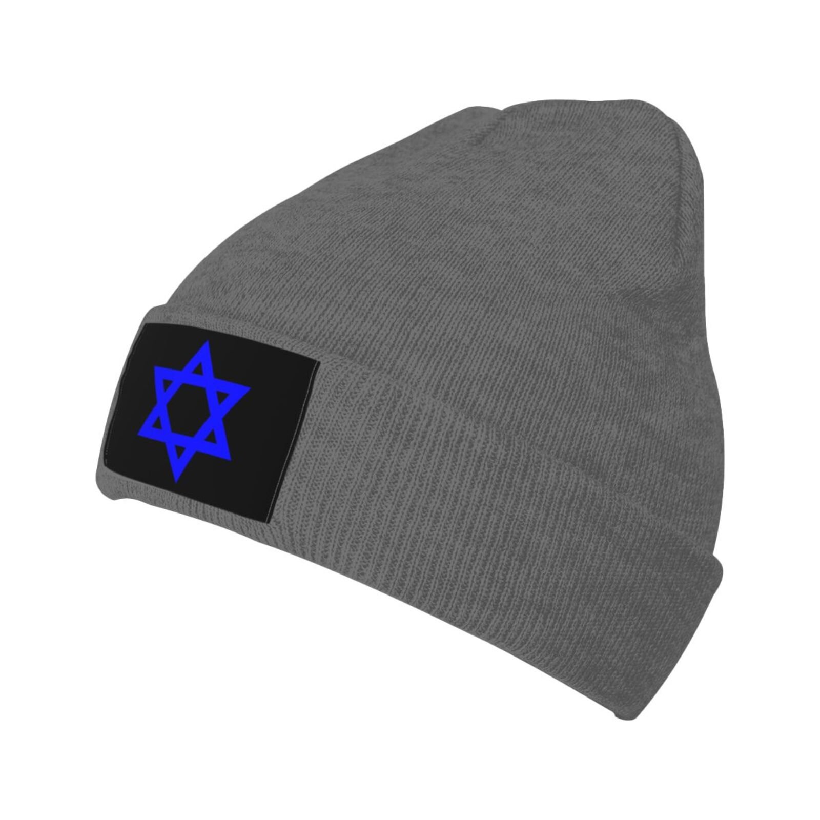 blue star of david knit beanie hat knitted cap for winter outdoor men women