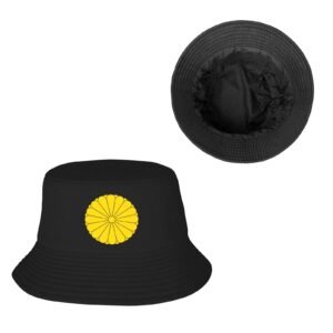 Japan Bucket Hat for Men Women Coat of Arms of Japan Outdoor Summer Fishing Hat Black