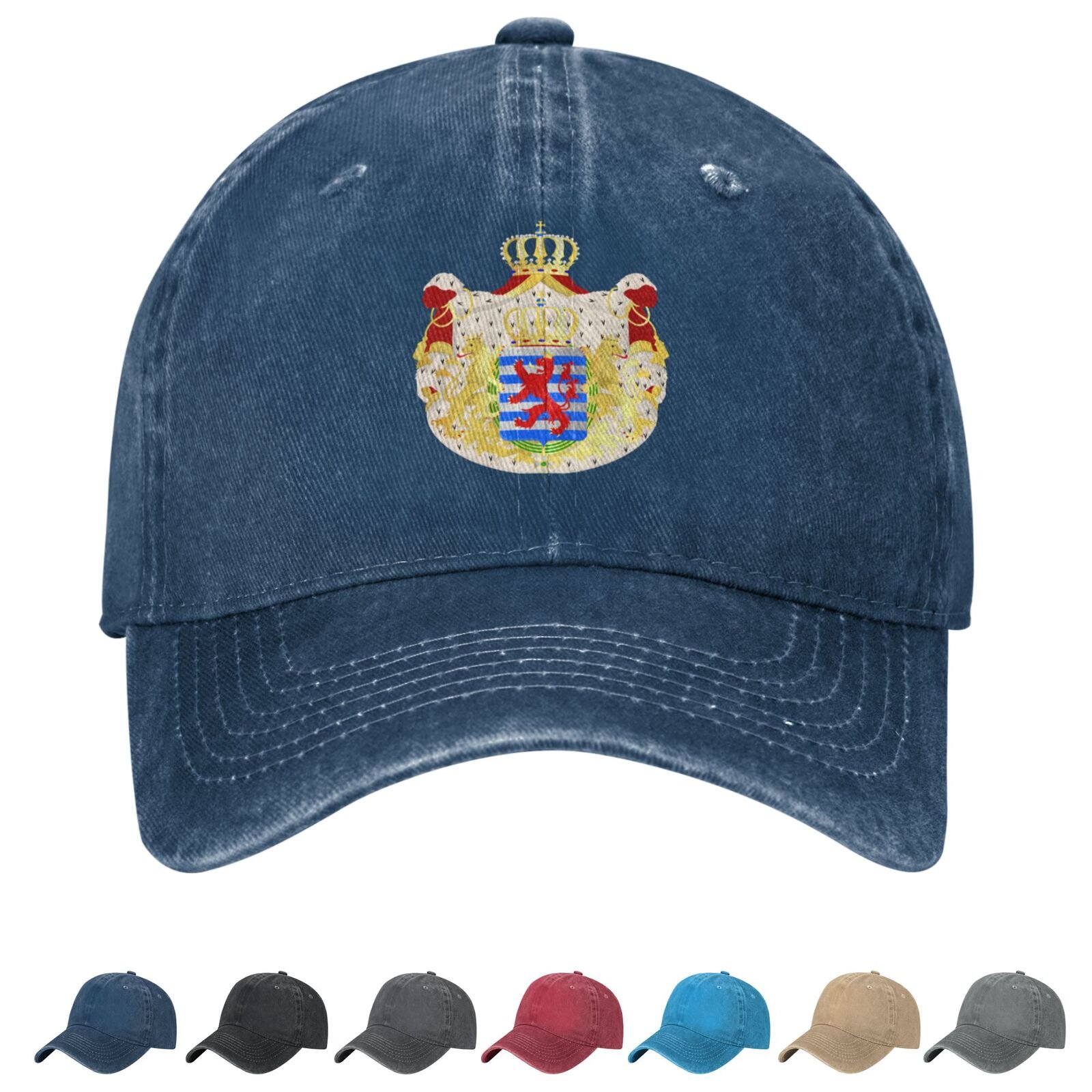 Coat of arms of Luxembourg Denim Baseball Cap Luxembourgian Casual Unisex Vintage Adjustable Flag Trucker Hat Black - Image 6