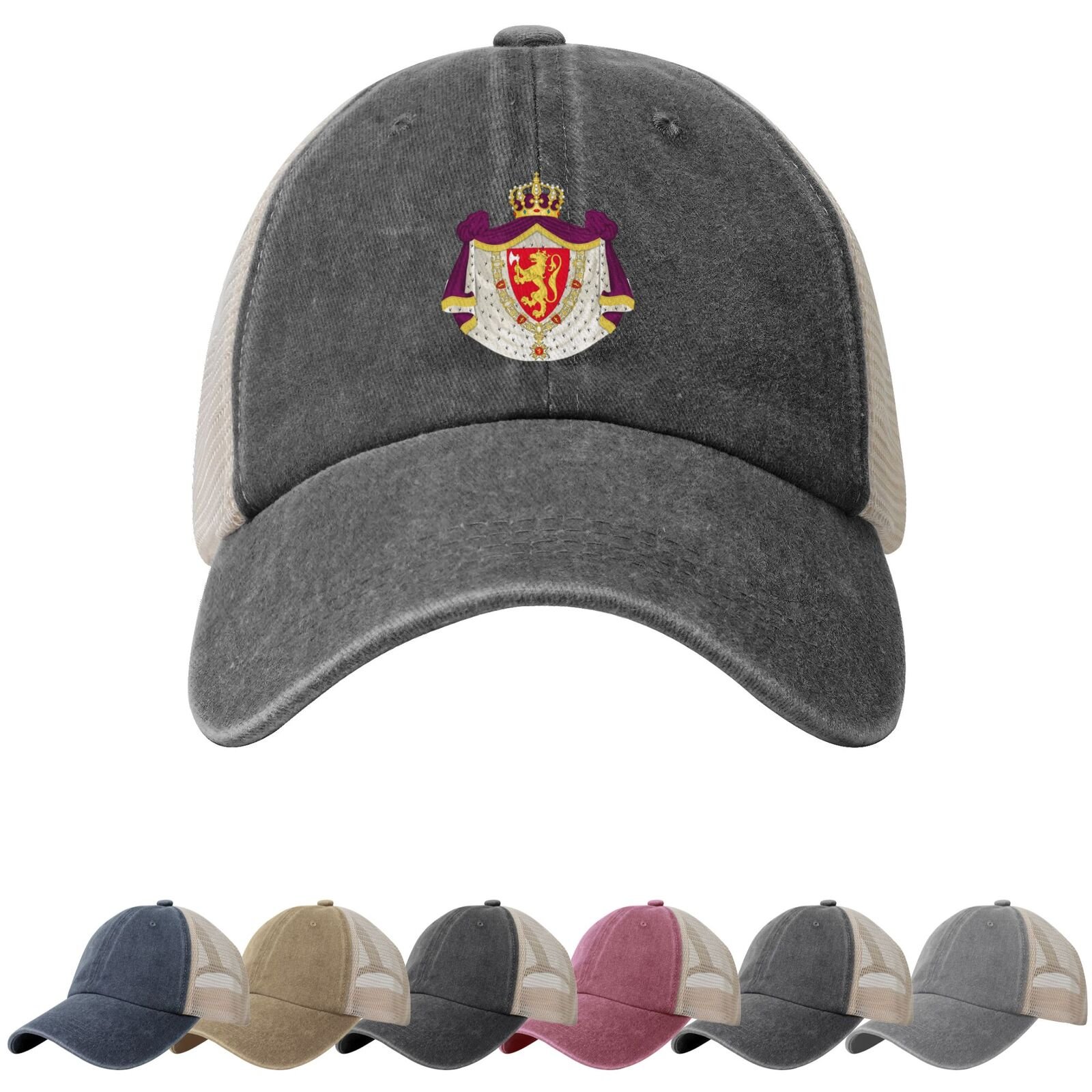 Coat of Arms of Norway Sun Hats for Men Women Norway Emblem Cowboy Mesh Baseball Cap Norwegian Trucker Hat - Image 2