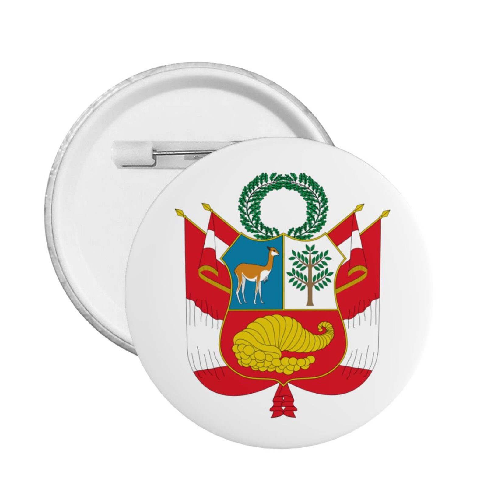 5 szt. okrągłych guzików z herbem Peru, przypinka z godłem Peru, peruwiańskie dekoracje